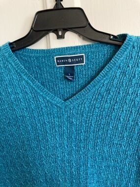 Teal Ribbed Lightweight V-Neck Sweater 3/4 sleeves